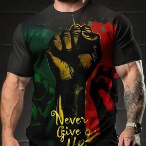 Never Give Up – Pan-African Power Fist Tee